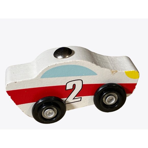 Wooden Race Car Toys Set Of 3 - Red Blue & White – Numbered 1 2 3 - Picture 3 of 11